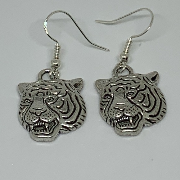 Alloy Tiger & 925 Sterling Silver Hook Earrings - Picture 1 of 2